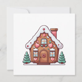 Cartão De Festividades Casa de Pão de Mel Festiva com Corações