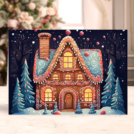 Cartão De Festividades Casa de Pão de Mel na Floresta Nevada