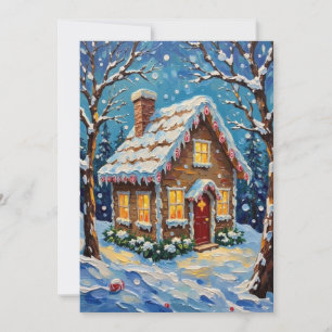 Cartão De Festividades Casa de Pão de Mel Vintage no Inverno Encantado