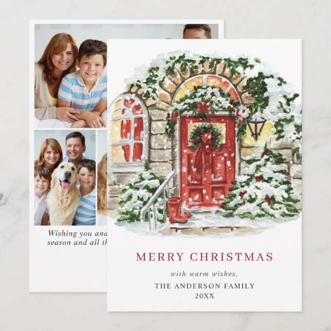 Cartão De Festividades Casa Festiva Natal Saudação 4 Foto (Frente/Verso)