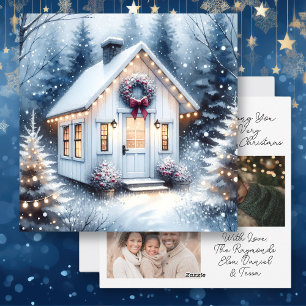 Cartão De Festividades Casa Pequena e Fotos da Família Preciosas no Natal
