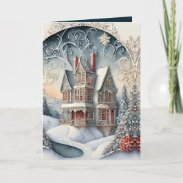 Cartão De Festividades Casa Vitoriana para o Natal