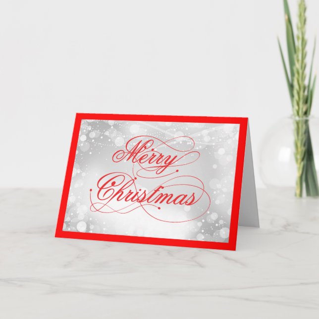 Cartão De Festividades Casado Natal Design de texto Branco Bokeh (Frente)