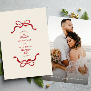 Cartão De Festividades Casado Retro Arqueia Creme & Vermelho Foto