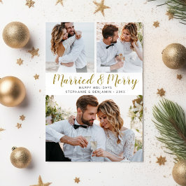 Cartão De Festividades Casados & Alegres Colagem de Fotos de Recém-Casado