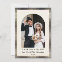 Casados e Alegres Arco Foto Preto Xadrez Dourado