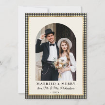 Casados e Alegres Arco Foto Xadrez Preto e Dourado