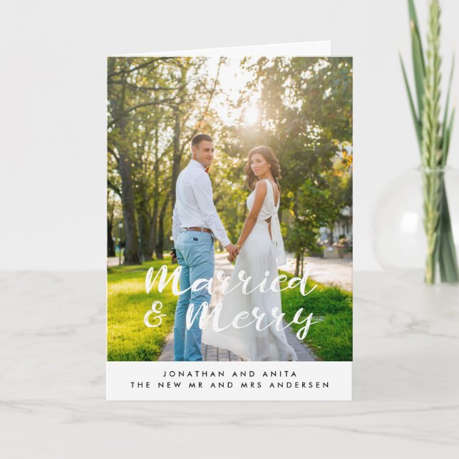 Cartão De Festividades Casados e Alegres casamento à mão (Frente)