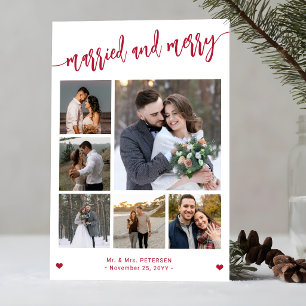 Cartão De Festividades Casados e alegres colagem de fotos moderno Natal
