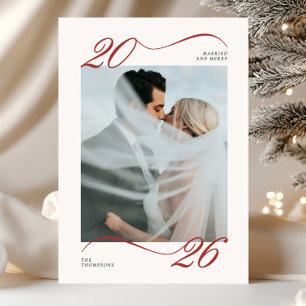 Cartão De Festividades Casados e Alegres Foto com Caligrafia Vermelha