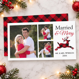 Cartão De Festividades Casados e Alegres Foto de Natal com Xadrez de Búfa