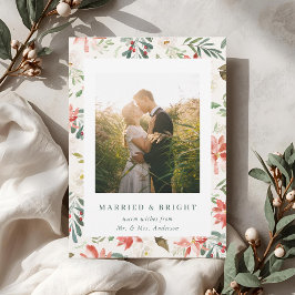 Cartão De Festividades Casados e Brilhantes Floral de Natal Recém-casados