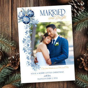 Cartão De Festividades Casados e Brilhantes Foto de Natal de Recém-Casado