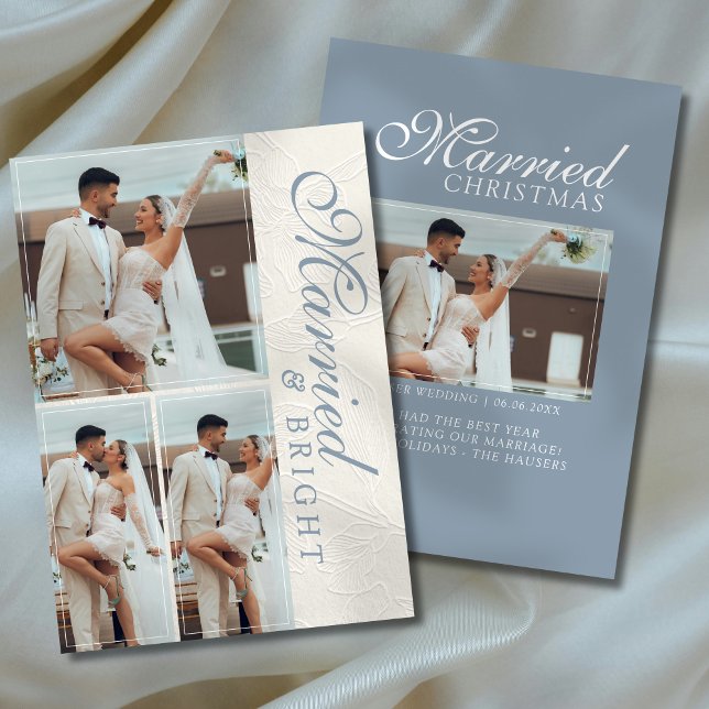 Cartão De Festividades Casados e Brilhantes Grade de Fotos Recém-Casados (Capture the love from your wedding day with this Married and Bright Photo Grid Newlywed Holiday Card)