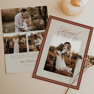 Cartão De Festividades Casados e Radiantes Natal Moderno 4 Fotos Script