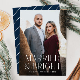 Cartão De Festividades Casados Minimalistas e Foto Azul-Marinho Brilhante