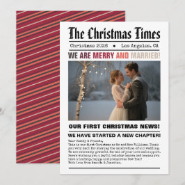 Cartão De Festividades Casados Recém Foto de Estilo de Jornal de Natal