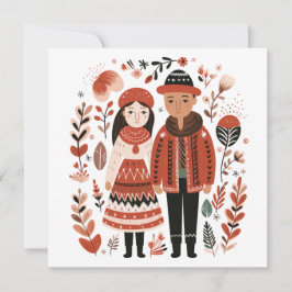 Cartão De Festividades Casais escandinavos lançam Namorados cardíacos