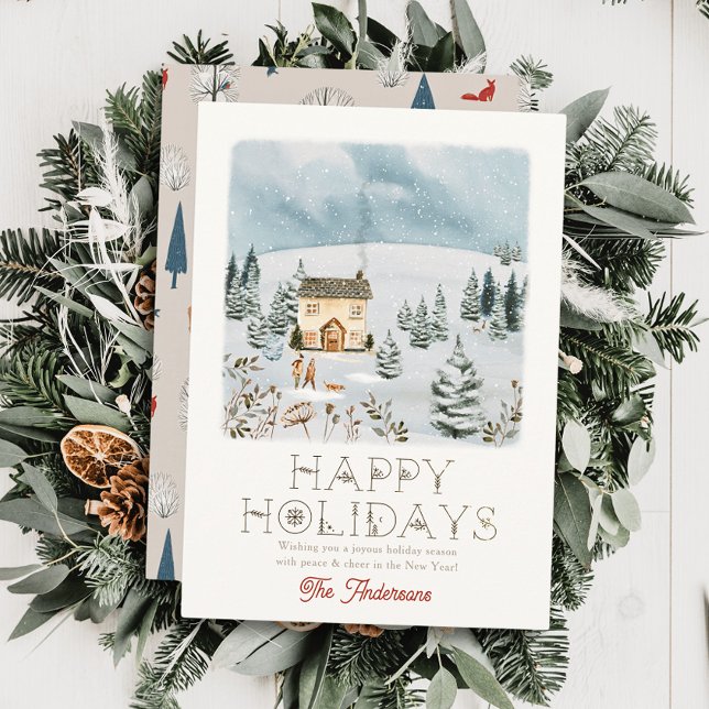 Cartão De Festividades Casal Cachorro Snowy Hill - Natal (Criador carregado)