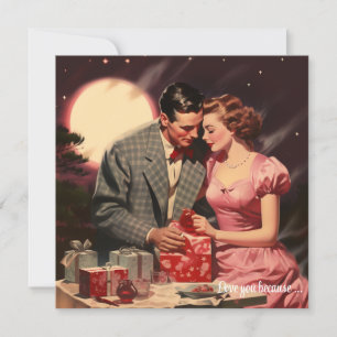 Cartão De Festividades Casal de amor vintage corações vermelhos Dia dos N