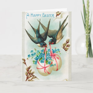 Cartão De Festividades Casal de Engolir Vintage e Ovos de Páscoa Floral