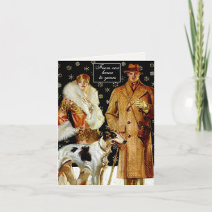 Cartão De Festividades Casal de Natal Elegante de Arte Orçamental Deco