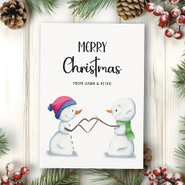 Cartão De Festividades Casal de Neve Minimalista Feliz Natal