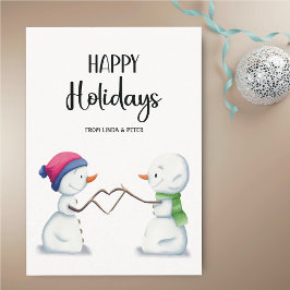 Cartão De Festividades Casal de Neve Simples Bonita Natal