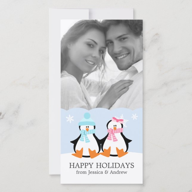 Cartão De Festividades Casal de Pinguins (Frente)