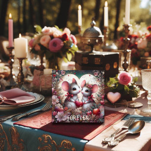 Cartão De Festividades Casal de Rato Art Nouveau Namorados Corações Flora