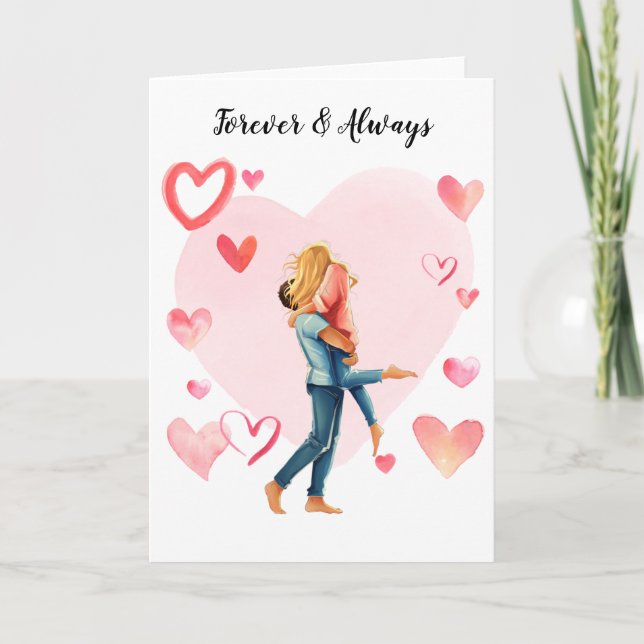 Cartão De Festividades Casal de retrato personalizado de aquarela (Frente)