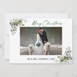 Cartão De Festividades Casal de Script de Tinta Caligráfica Greenery Berr