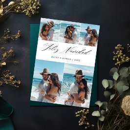 Cartão De Festividades Casal Elegante na Praia 5 Foto Feliz Navidad