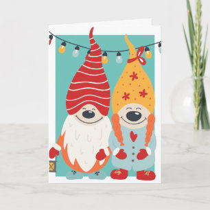 Cartão De Festividades Casal Gnomo Bonito Personalizado Natal