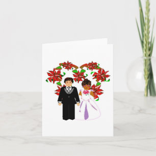 Cartão De Festividades Casal Inter-racial de Casamento de Natal Coroa de 