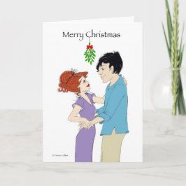 Cartão De Festividades Casal Mistletodo Natal