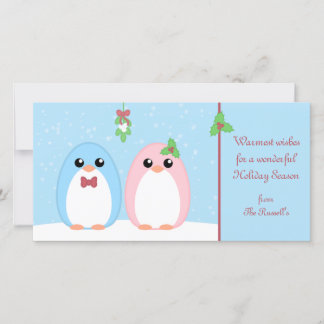 Cartão De Festividades Casal Pinguim Feriado Fresco