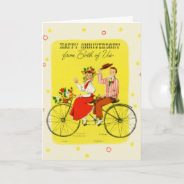 Cartão De Festividades Casal que monta o aniversário feliz em tandem