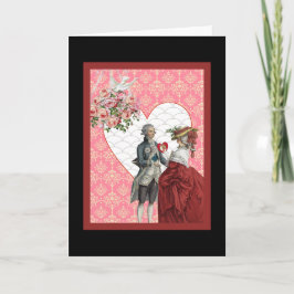 Cartão De Festividades Casal Rococo francês e Namorados de Damasco Rosa