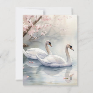 Cartão De Festividades Casal Swan de Aquarela