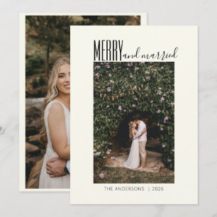 Cartão De Festividades Casamento Alegre Minimalista Foto Dois Casados