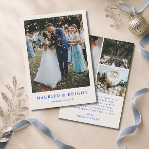 Cartão De Festividades Casamento Azul Minimalista & Brilhante 4 Foto Text