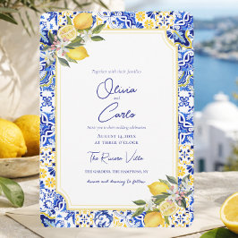 Cartão De Festividades Casamento com Azulejo Mediterrâneo Italiano e Limã