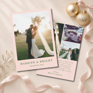 Cartão De Festividades Casamento Cor-de-Rosa e Verde Brilhante 4 Fotos de
