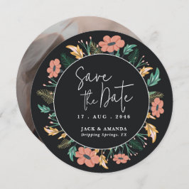 Cartão De Festividades Casamento de Foto da Flor Negra Elegante Salve a D