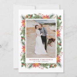 Cartão De Festividades Casamento de Moldura de Natal com Poinsettias