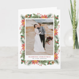 Cartão De Festividades Casamento de Moldura de Natal com Poinsettias