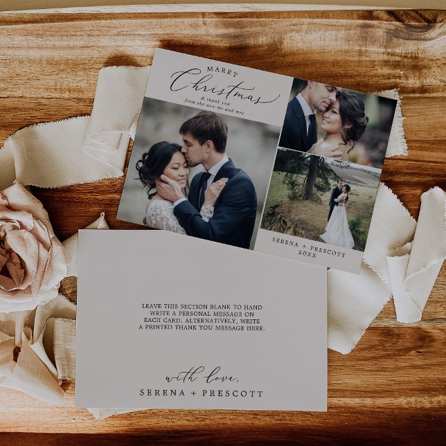 Cartão De Festividades Casamento de Natal do Casado Delicado Greige Obrig (Criador carregado)