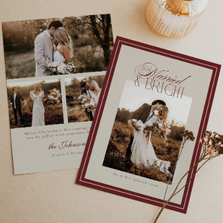 Cartão De Festividades Casamento de Roteiro Moderno & Natal Brilhante 4 F