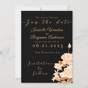 Cartão De Festividades Casamento Dourado e elegante de Rosa negro